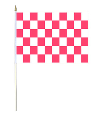 Pink And White Chequered Hand Waver Flag