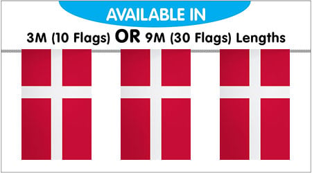Denmark Bunting String Flags 3M - 10 Flags